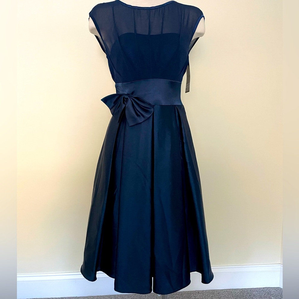 NWT navy satin formal dress. Size 6
